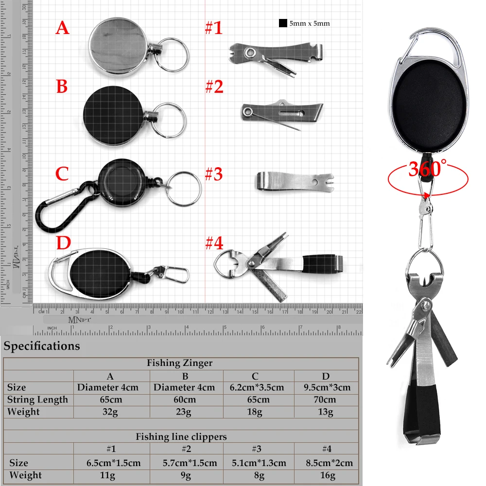 MNFT 1Set Fly Fishing Nippers Clipper Tie Fast Nail Knot Tying Tool Scissors Hook & Zinger Retractor Multiple Free Combinations