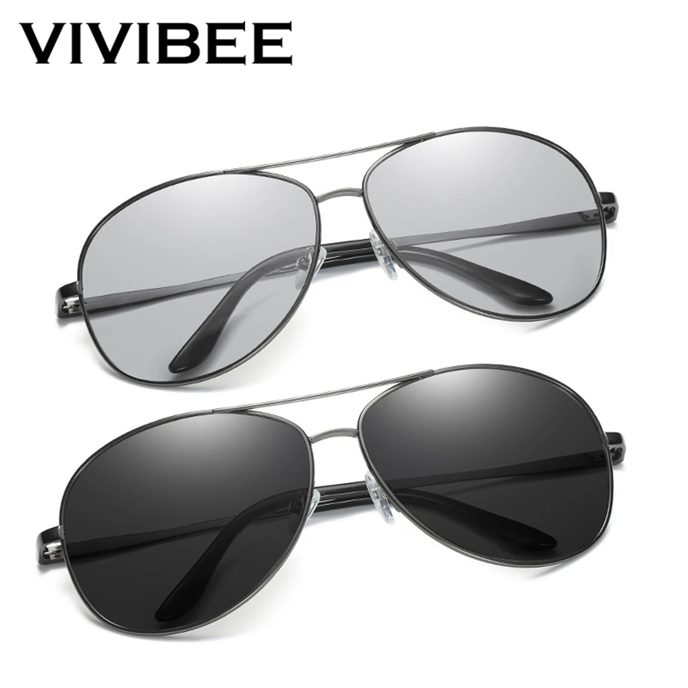 VIVIBEE Photochromic Polarized TAC Aviation Sunglasses Men Driver Aluminium Magnesium Sun Glasses Women Driving Goggles