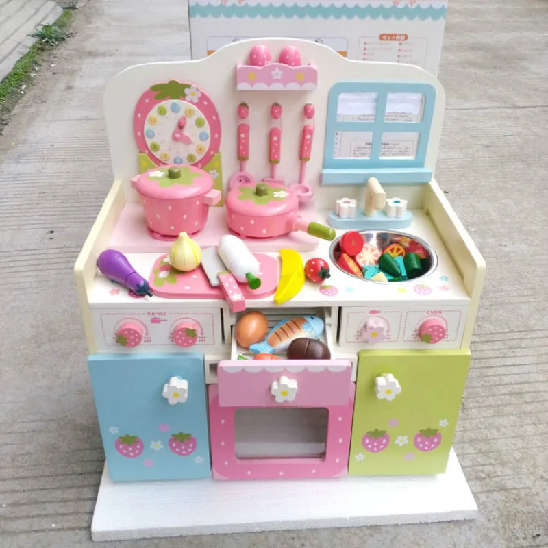 Brinquedos do bebê Cozinha De Madeira fogão conjunto brinquedos super grande segurança luxo terno super bonito