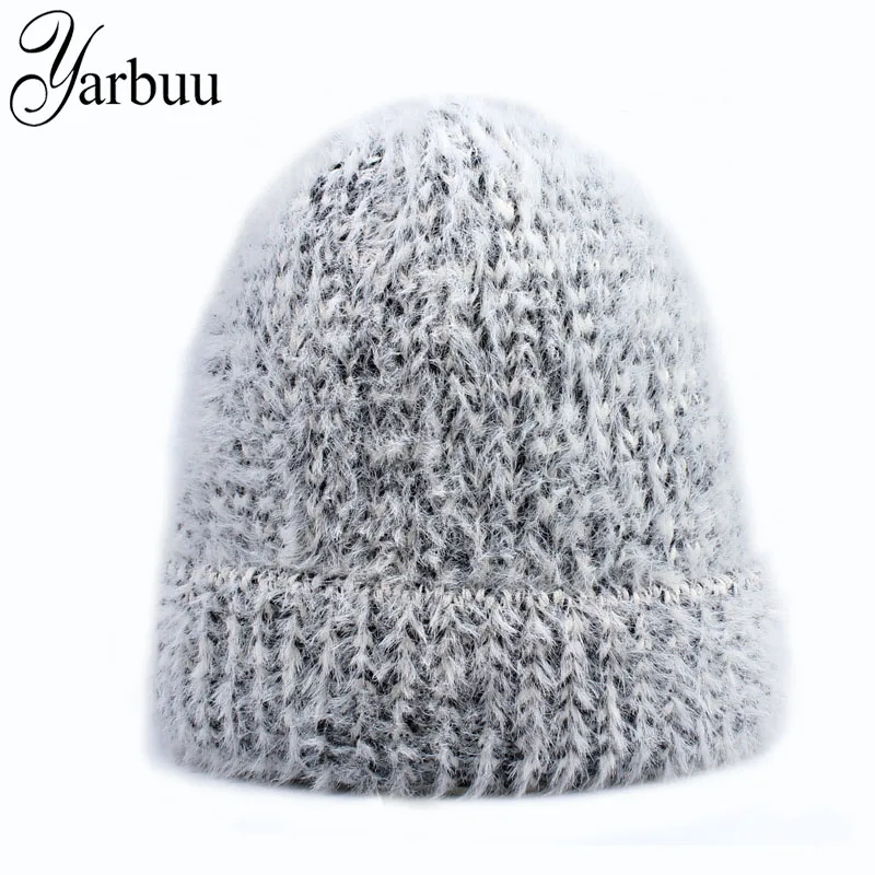 [YARBUU] soft rabbit double knitting thick bonnet beanie caps solid warm winter hats for women's cap skullies beanies female hat