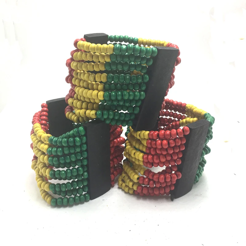 Rasta multi layer Wooden Bead Bracelet