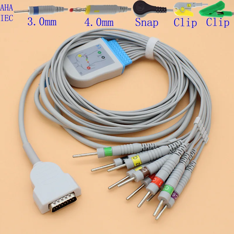 

ECG EKG 10 lead cable and electrode leadwire for GE Marquette 400/500/600/800/1100/1200/1200ST/1600/MicroSmart,AHA/IEC.ECG cable