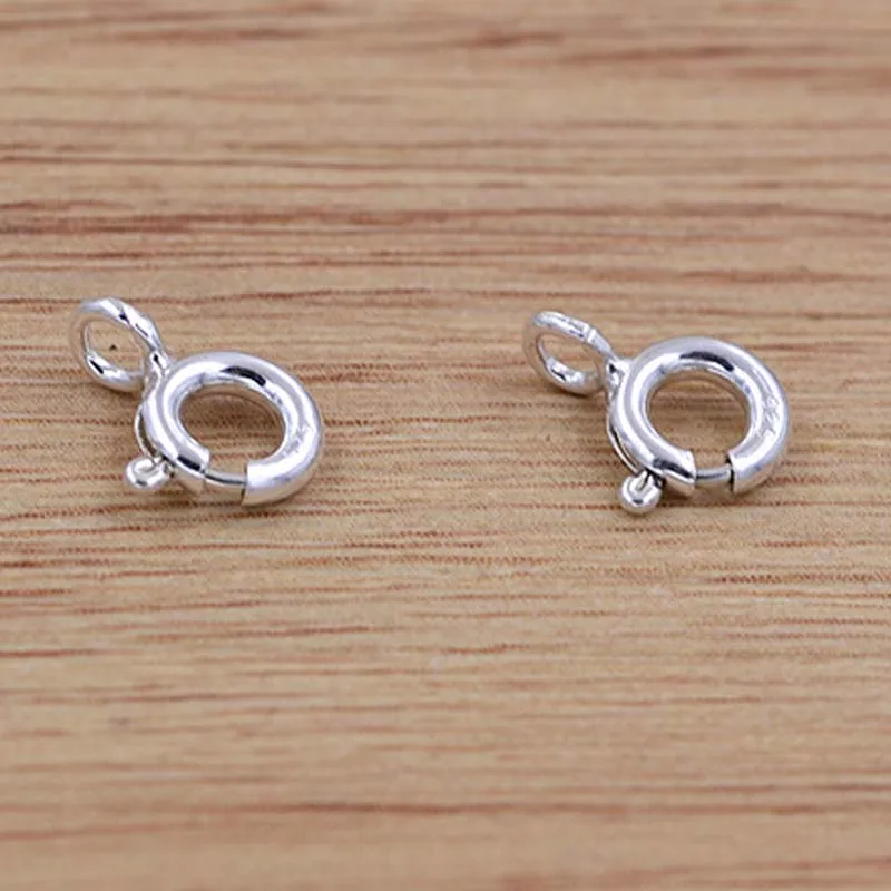 Genuine Real Pure Solid 925 Sterling Silver Round Spring Clasp Buckle With Open Ring Connector 5~10mm Jewelry Making Findings