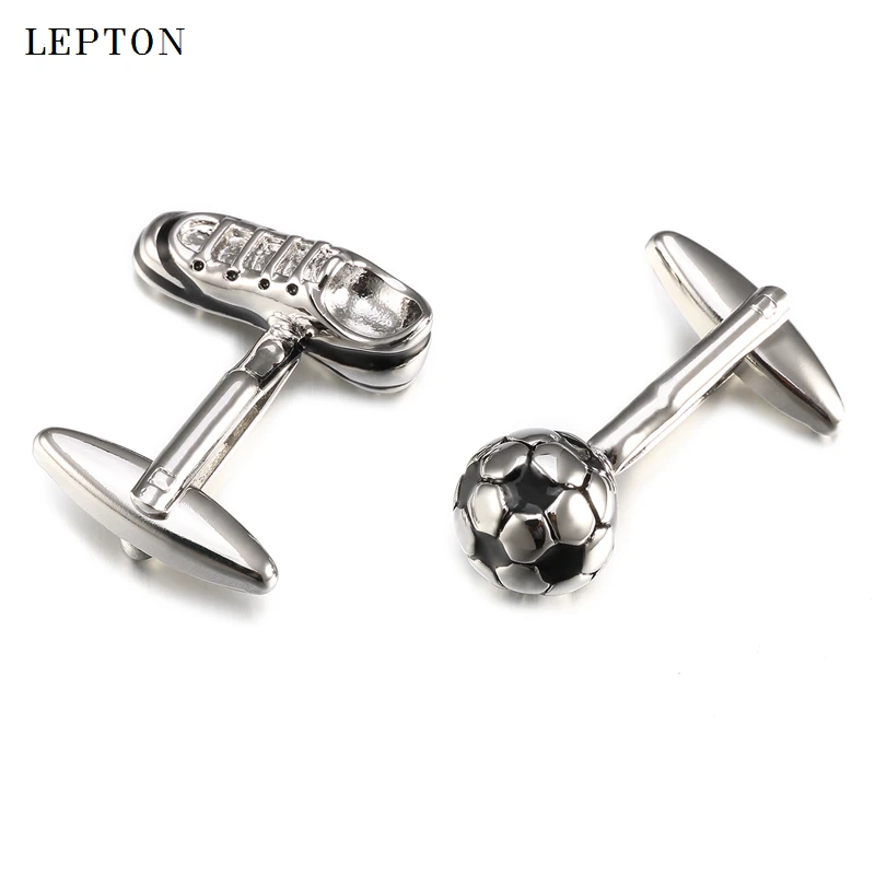 Lepton Brand Men's White Soccer Style Shirt with Cufflinks Football Theme Accessory Gift Box Included