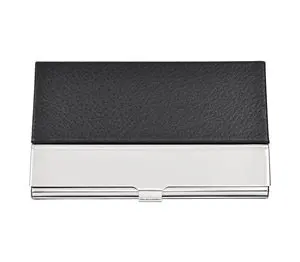 Black Color PU Leather Surface Stainless Steel Business Card Name Card Case /Holder with Mirror Finish Inset