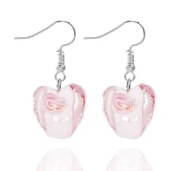 QIANBEI Mix Color Hand-made Murano Glass Women's Romatic Elegant Classic Dangle Rose Flower Heart Earrings