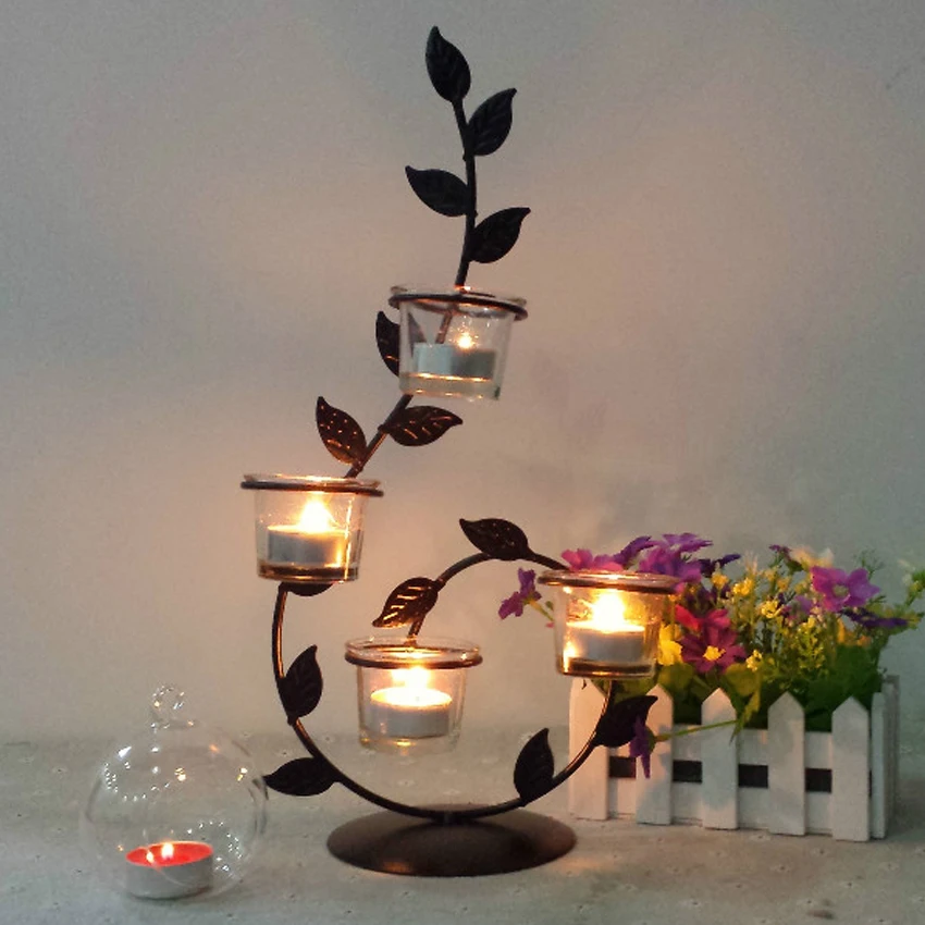 tree branch Candlestick olive leaves candelabra decor leaves candle holders Home Decor Iron Hanging Lantern Candle Wedding Decor