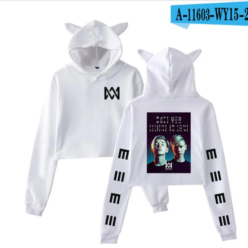 Marcus and Martinus Women Hoodie Long Sleeve Pullover Tops Short Jumper Sweatshirt Girls Casual Hooded Crop Top Hip Hop Clothing