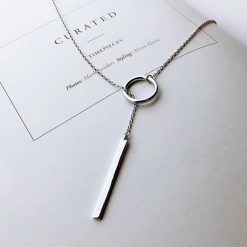 XIYANIKE Vintage Silver Color Jewelry Circle Strip Long Chain Pendants&Necklaces sterling-silver Choker Necklace VNS8002