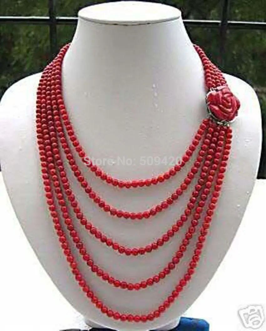 

Prett Lovely Women's Wedding Women Gift word Love women Fashion Jewelry Wholesale>>>CHARM 5 row RED CORAL NECKLACE FLOWER CLASP