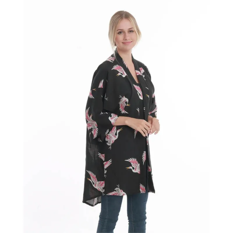 

New Fashion Woman Kimono Cardigan Casual Flora Printing Long Coat Jacket Women Loose Chiffon Shirts Summer Beach Cardigan Shawl