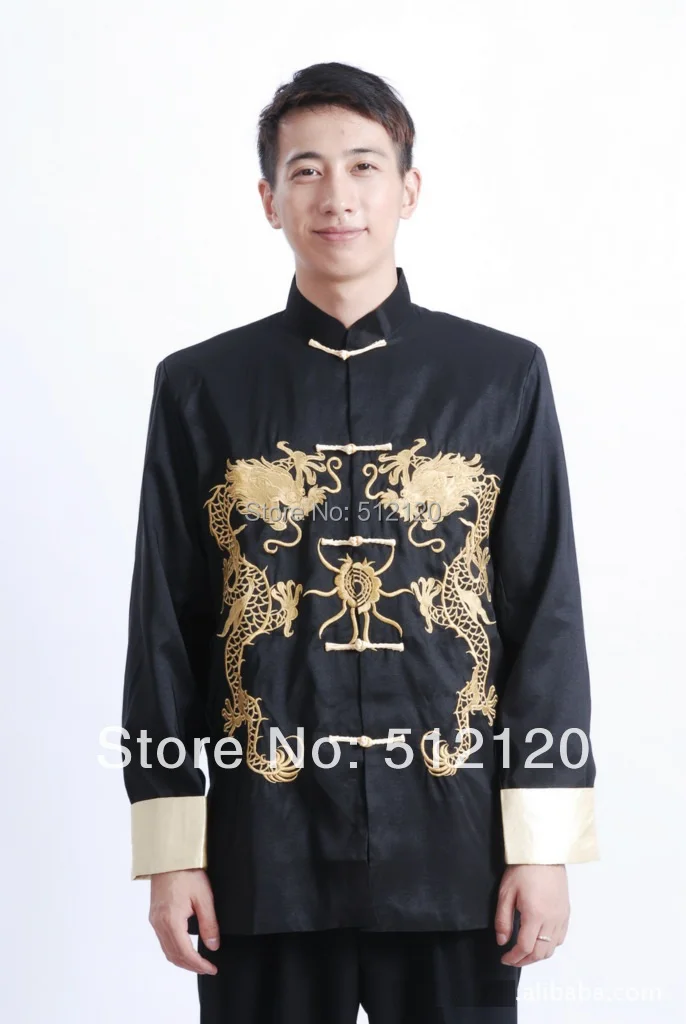 

Shanghai Story Long Sleeve Chinese Traditional clothing Double Dragon embroidery jacket for men mandarin collar kungfu jacket