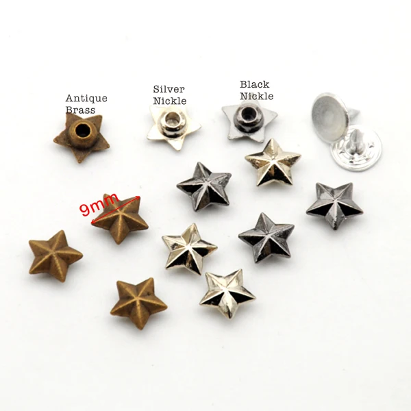 20Sets Zinc Alloy Metal Rivets, Star Jeans Rivets, Antique Brass, Nickel, Black, 9mm,  ZD-006