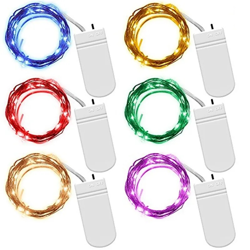 

6pcs/lot LED Fairy String Lights 2m 20leds Silver Copper Wire Light 1M 10LEDs for Wedding Bedroom Decoration Party Holiday Gift