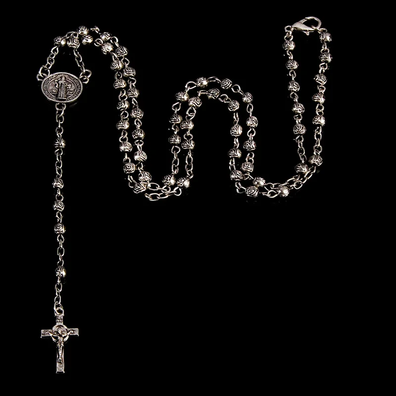 4mm edelstahl bead halskette, vintage gold rosenkranz kleine halskette, weibliche halskette Jesus kreuz halskette.