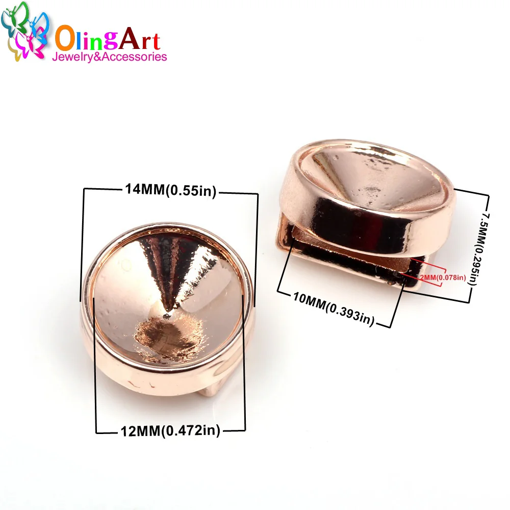 OlingArt 4pcs 14mm Rose gold plating Round Jewelry interface size 12mm Charms jewelry findings for DIY Bracelet Making