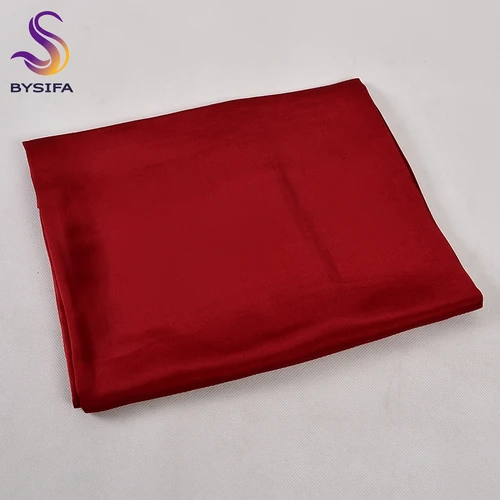 Imagen 2 del producto [BYSIFA] bufanda de seda china de invierno para mujer, bufanda larga de satén, chal de lujo, bufandas rojas vino, pañuelo liso musulmán Simple para la cabeza, 180*90cm