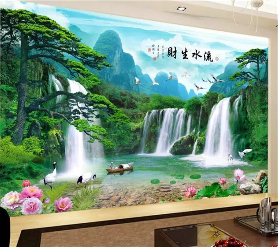 wellyu Custom photo wallpaper 3d обои water production in the landscape painting pine living room TV wallpaper 3d papel de pared