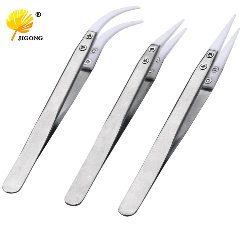 Ceramic Tweezers Heat Resistant Non Conductive Stainless Steel Body Multifunction Hand Tools Kits