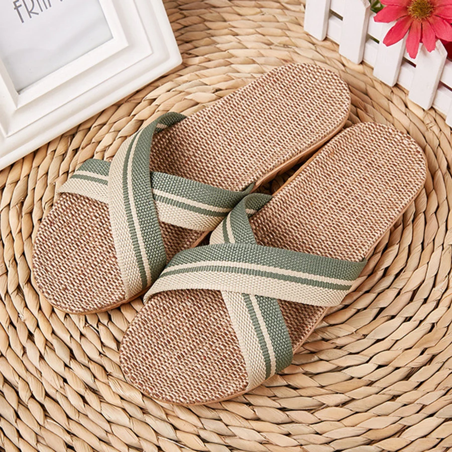 LCIZRONG New Linen Beach Slippers Men 35-45 Large Size Home Shoes Flip Flops Man Indoor Bathroom Slides Unisex Family Slippers