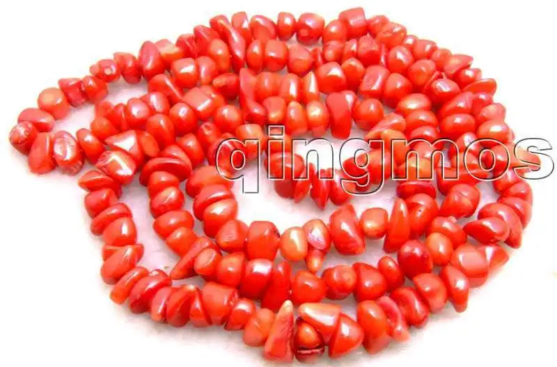 Qingmos Fashion 6-8mm Baroque Natural Red Coral Necklace for Women with Genuine Coral Long Necklace 32\