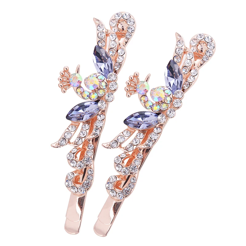 EASYA One Pair Peacock Hairpin Hair Jewelry Fashion Crystal Rhinestone Hair Clips Hair Accessories For Women Girls