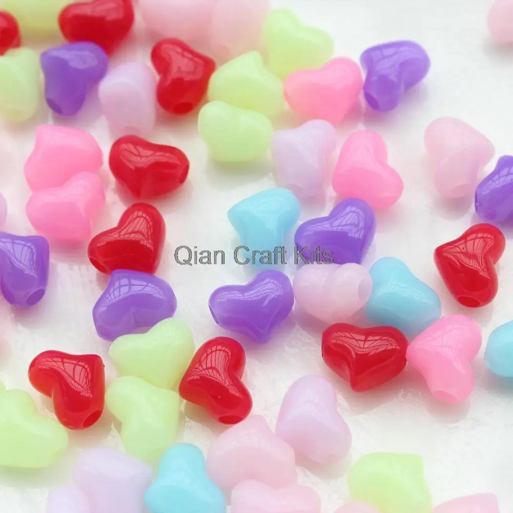 500pcs Glitter jelly heart Bead Hearts For Kandi Rave bracelets hair sparkle Rainbow Craft bubblegum necklace kid 12mm