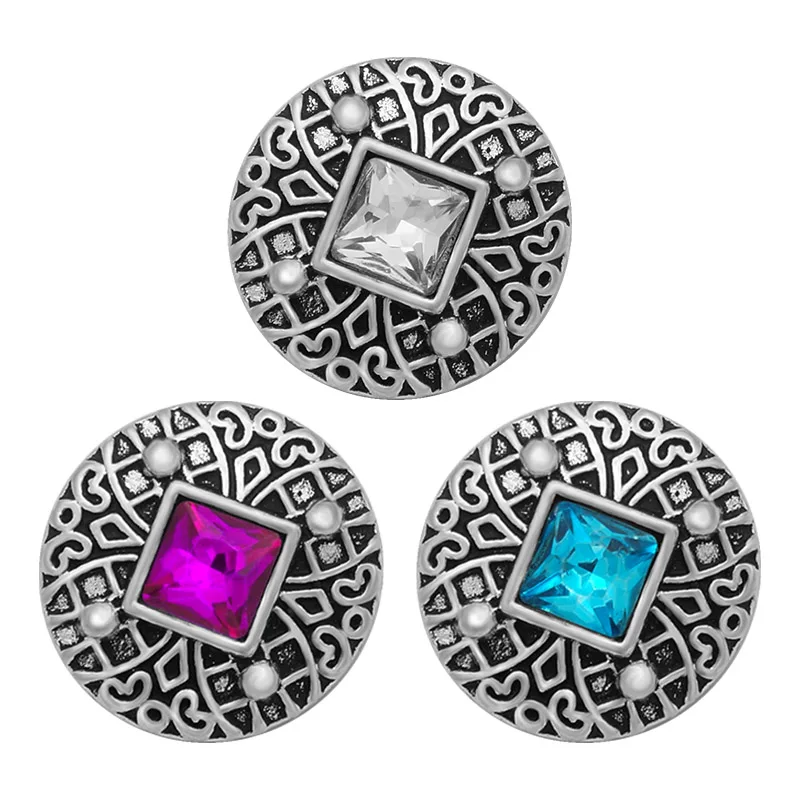 New Beauty Round pattern rhinestone metal 18mm snap buttons  fit 18mm snap jewelry wholesale KZ3271