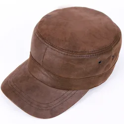 Men's Genuine Leather Hat Male Outdoor Baseball Cap Adult Leisure Peaked Cap Winter Flat Cap Elderly Hat Adjustable B-7178