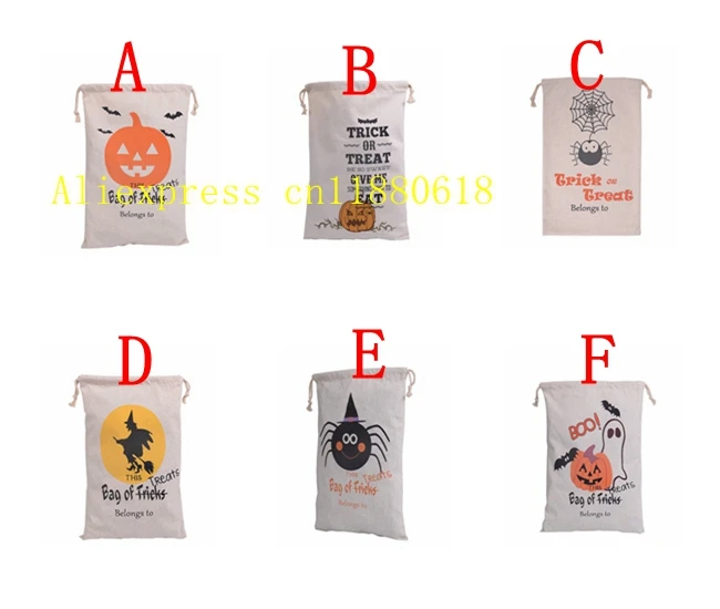 

100pcs/lot Free Shipping New Arrival 6 styles Halloween canvas sack christmas Hallowmas Drawsting bag 36x48cm