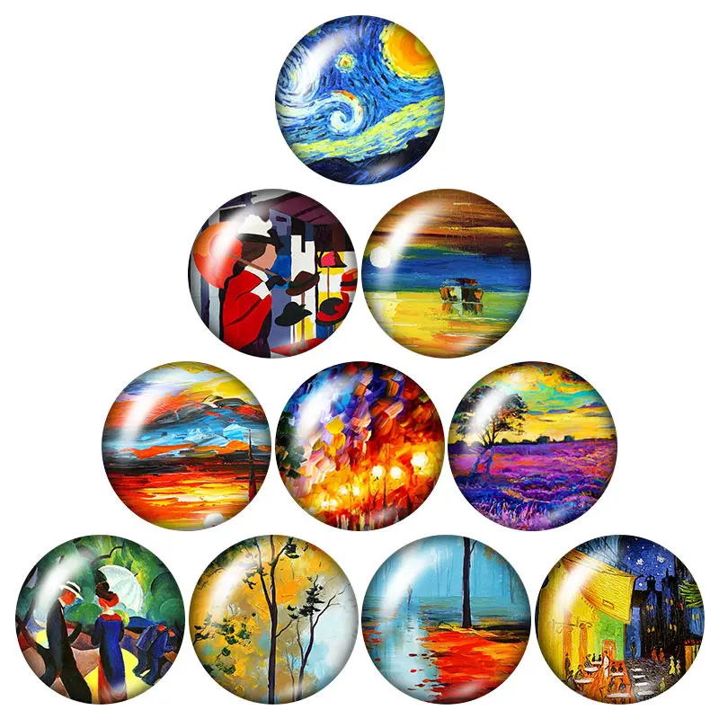 oil paintings scenery trees 10pcs mixed 12mm/16mm/18mm/25mm Round photo glass cabochon demo flat back Making findings ZB1124