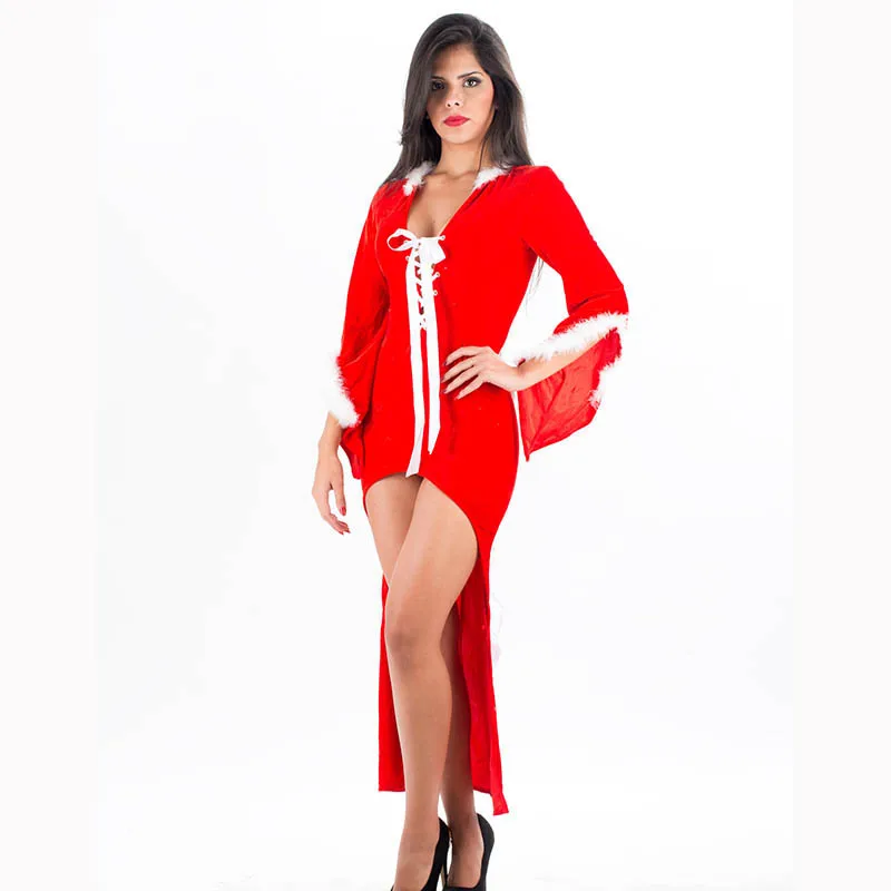 

2016 New Arrival 1PC Vampire Christmas Outfit Drag Back Mistress Red Long Dress for Women Miss Santa Claus Xmas Gift W4077