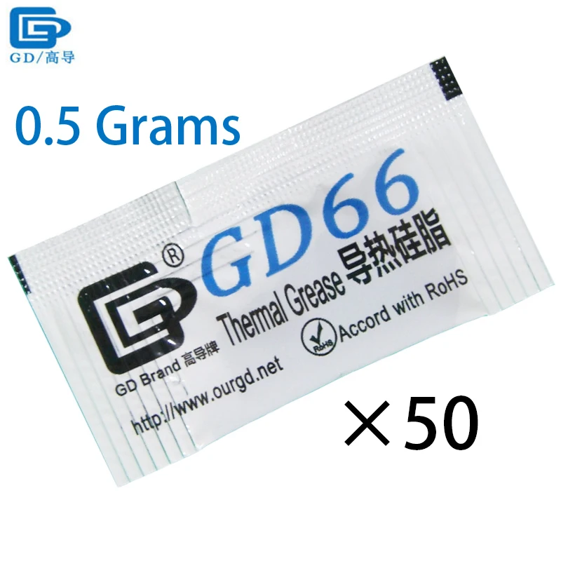 50pcs GD66 Thermal Conductive Grease Paste Silicone Plaster For LED Chip Heatsink Compound 50 Pieces Grams High Performance Gray