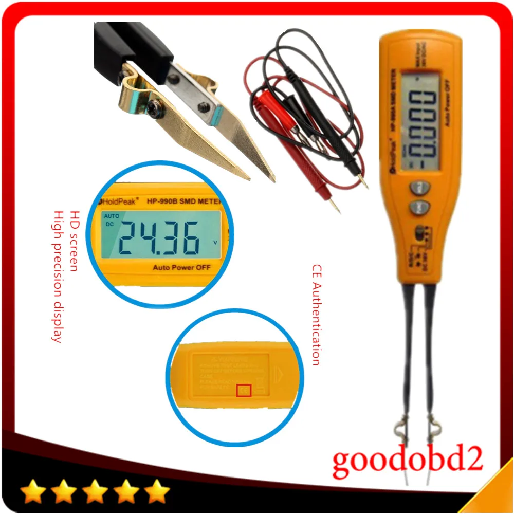 HP-990B SMD Multimeter Diode Capacitance Resistance Tweezers Meter Auto Range Meter Resistor Capacitor Continuity Battery Tester