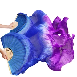 High Quality 100% Real Silk Veils 1 Pair Handmade Dyed Women Belly Dance Silk Fans Dabce Performance Props Blue+Purple 180*90 cm