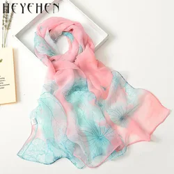 New Design Beautiful Georgette Silk Scarf Lotus Leaf Gradient Color Chiffon Bandana Summber Beach Sarong 50*160cm HY31