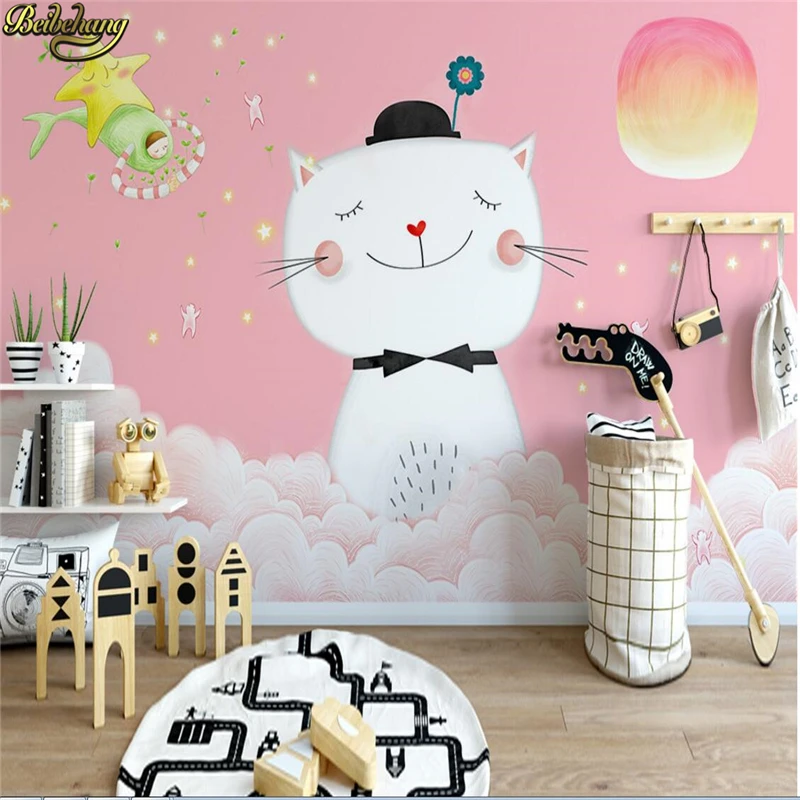 

beibehang Custom Photo Wallpaper Mural Nordic Minimalistic Kitty Children's Room Decoration Wall papel de parede infantil