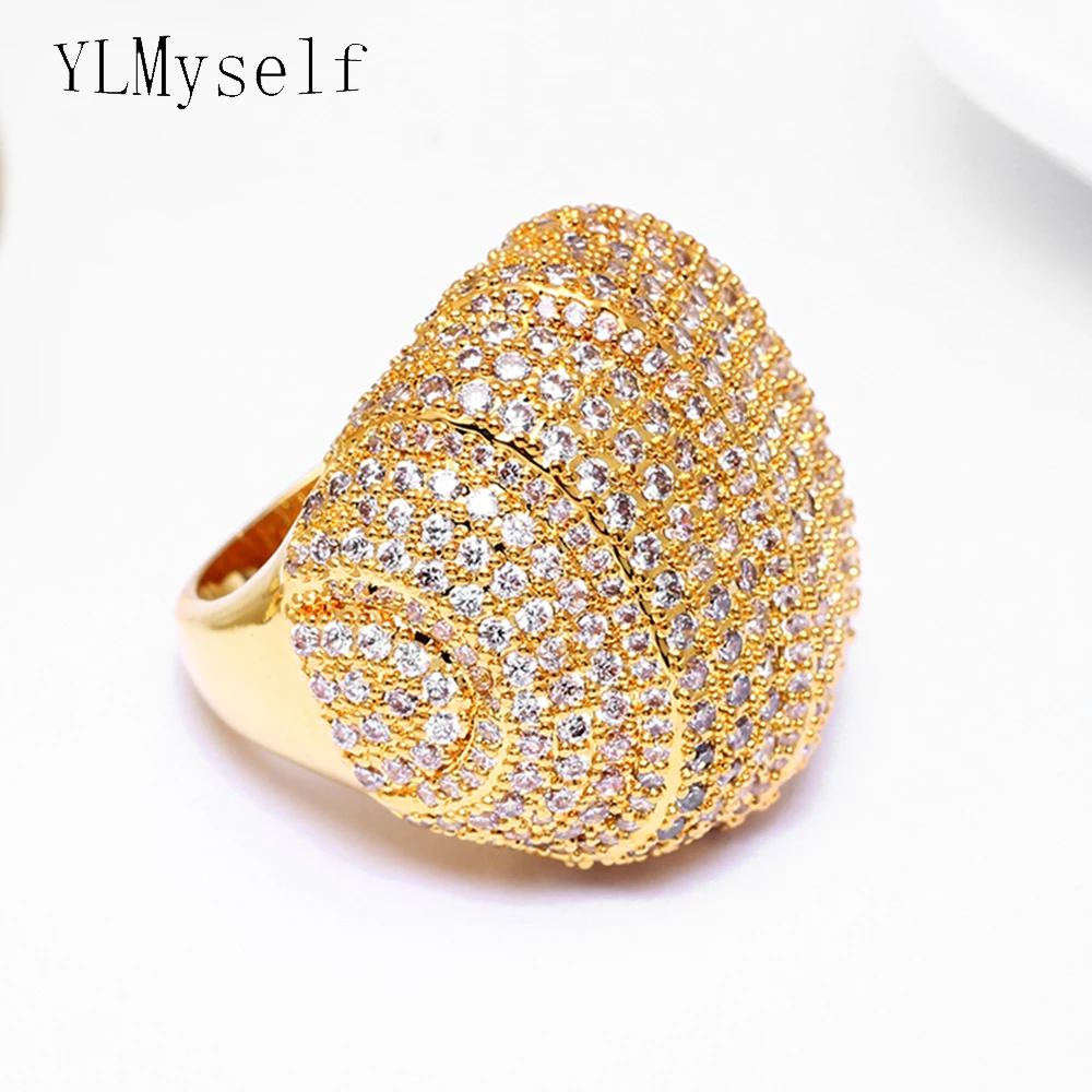 High quality Full stones big ring Micro Pave crystal stones  jewelry Gold/White color bontique jewellery luxury large rings