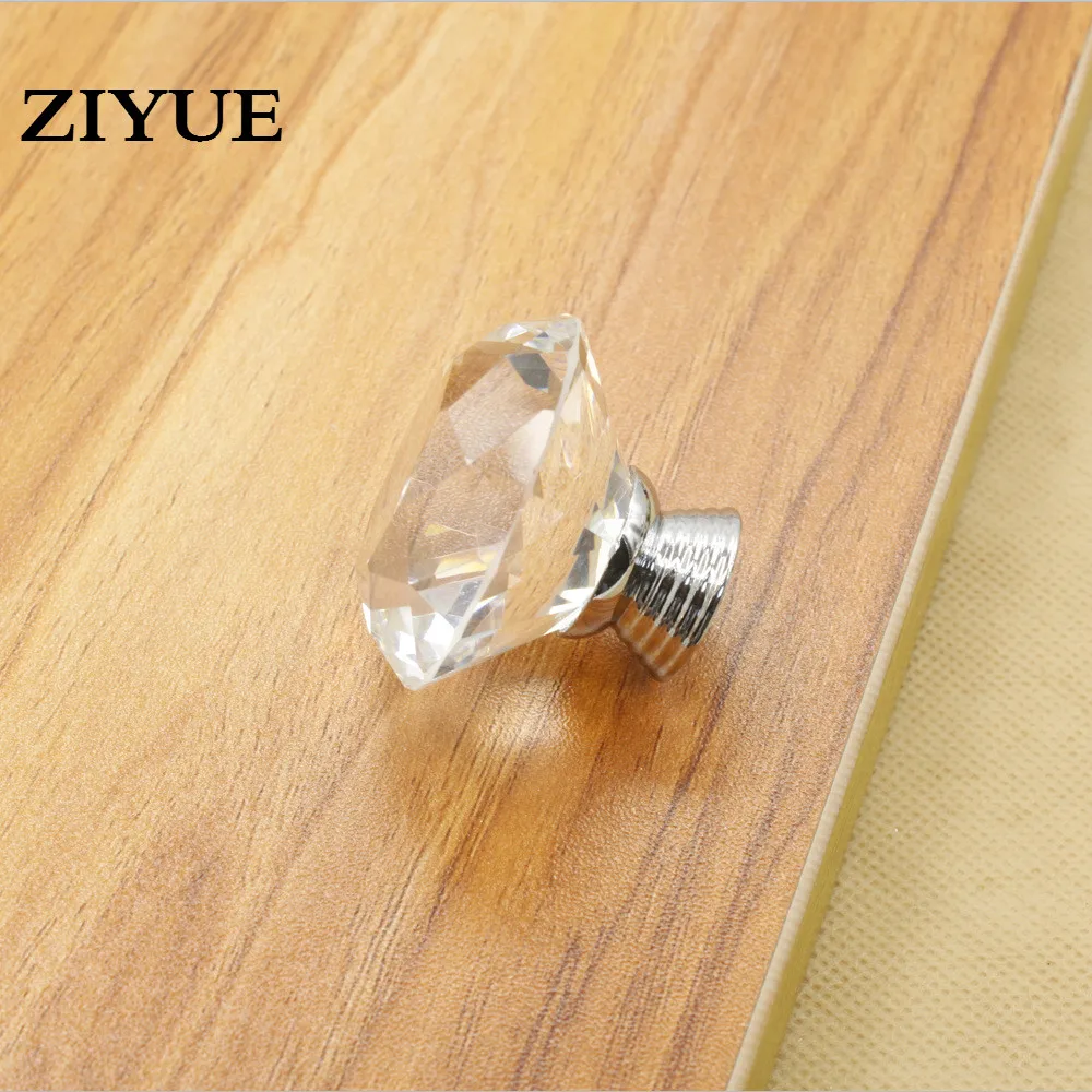 2PCS/LOT Free Shipping  Crystal Handle 40mm Single Hole Diamond Glass Drawer Foreign Trade K9 Transparent Handle