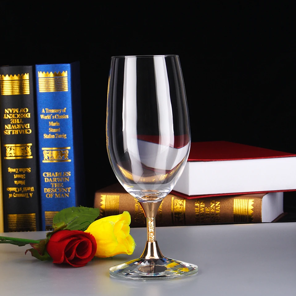 

New Arrival Customed 2 Pieces 395ml/13.9oz Crystal Wedding Glasses Set With Real Gold Foil In Stem For Love And Gifts