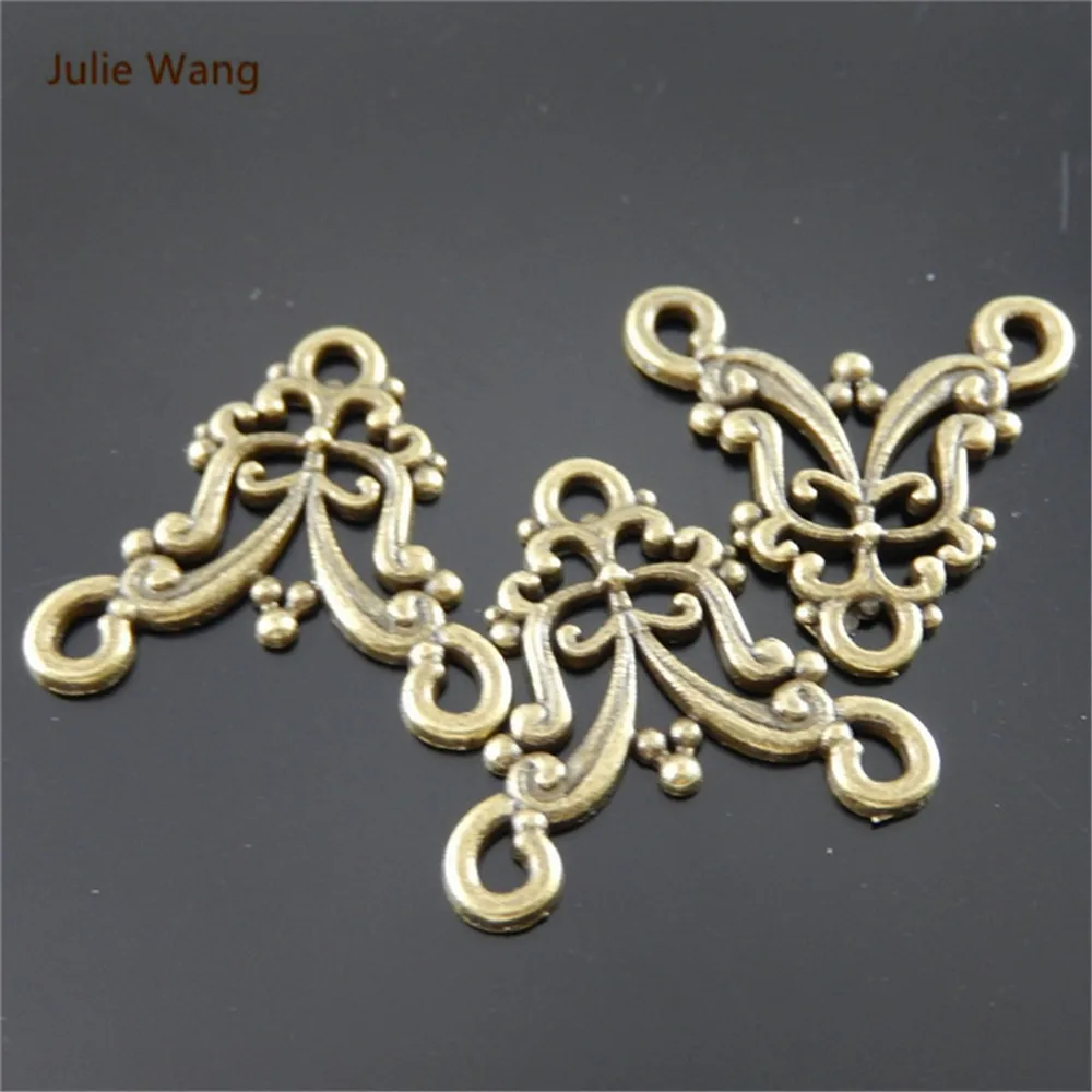 Julie Wang 10pcs Mini Charms Antique Bronze Hollow Flower Connector Pendant Handmade Hanging Crafts