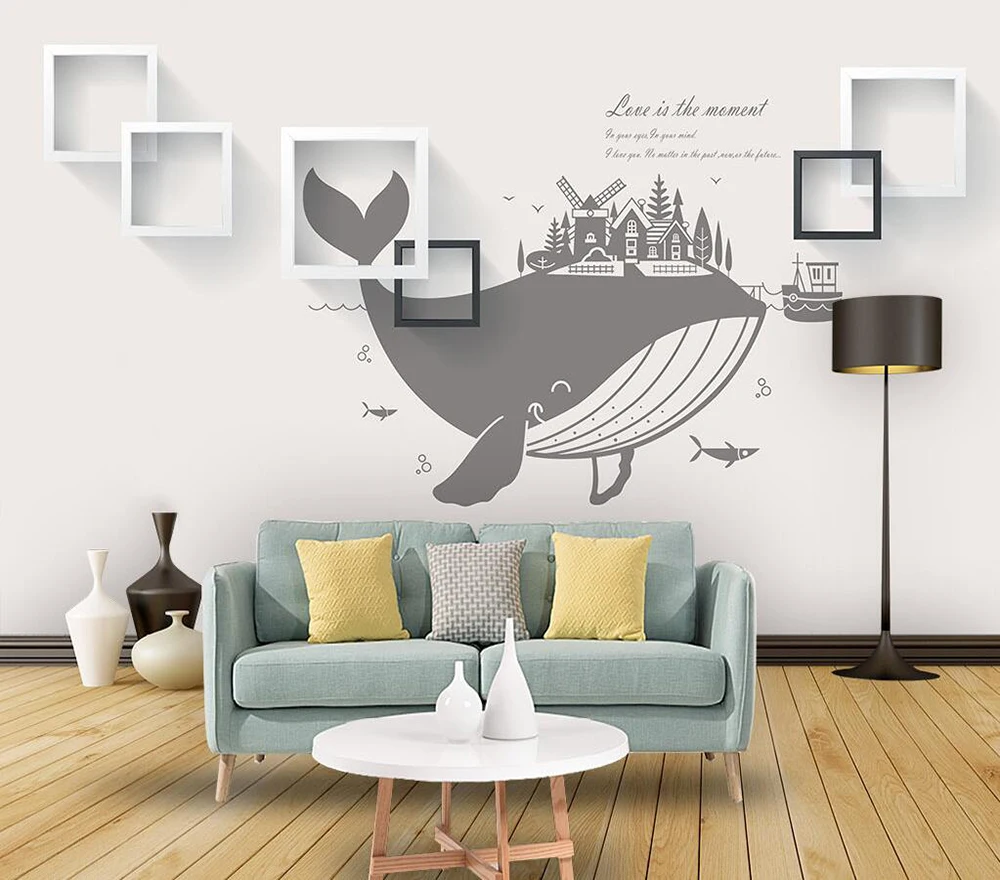 

Decorative wallpaper Cartoon whale background wall painting