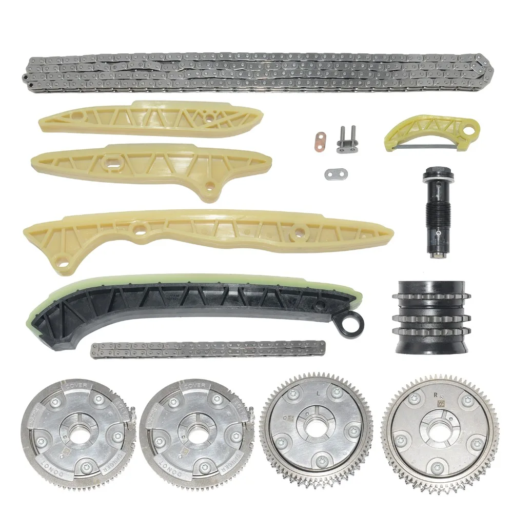 Ajustadores de eixo de comando AP02 + kit de corrente de distribuição para Mercedes M272 W164 W221 W211 W203 C230 C300 C350 E350 E500 ML450