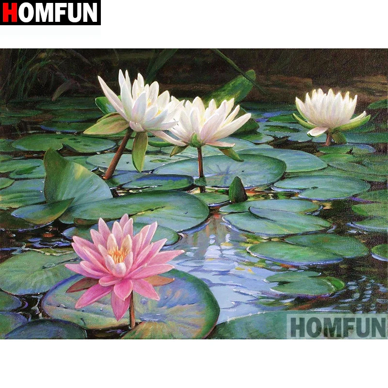 

HOMFUN Full Square/Round Drill 5D DIY Diamond Painting "Lotus Pond" 3D Embroidery Cross Stitch 5D Home Decor A13026