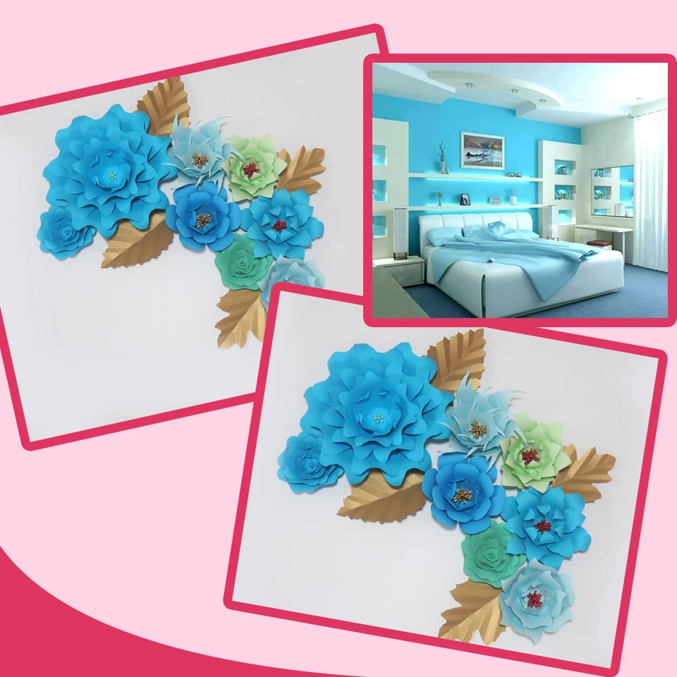 

Blue DIY 8PCS Giant Paper Flowers 4 Leaves Flores Artificiales Fleur Artificielle Wedding & Event Backdrop Party Baby Nursery