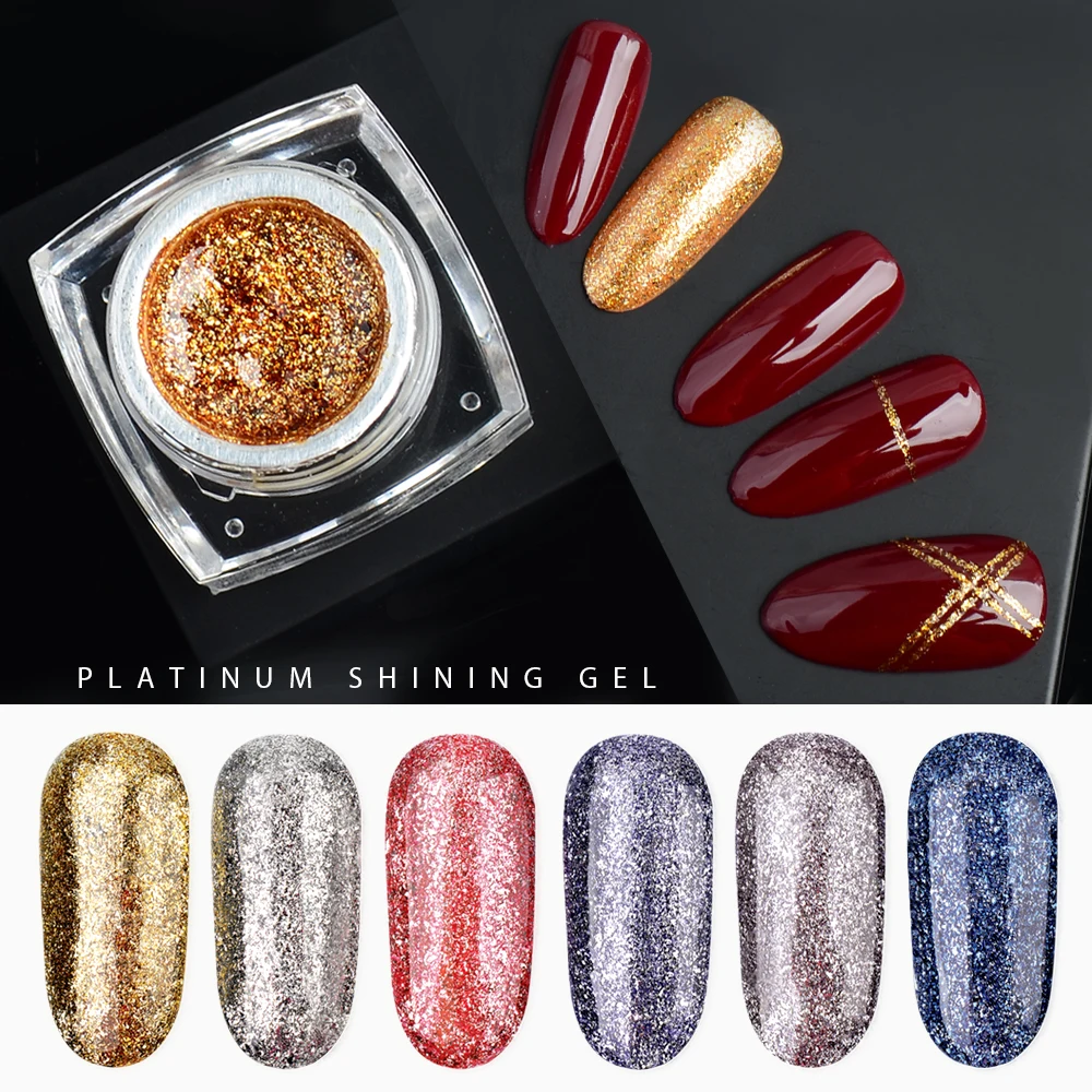 Fengshangmei 5g Glitter Gel Polish 12 Colors Hybrid UV Nail Gel Varnishes Shining Nail Platinum Gel Polish