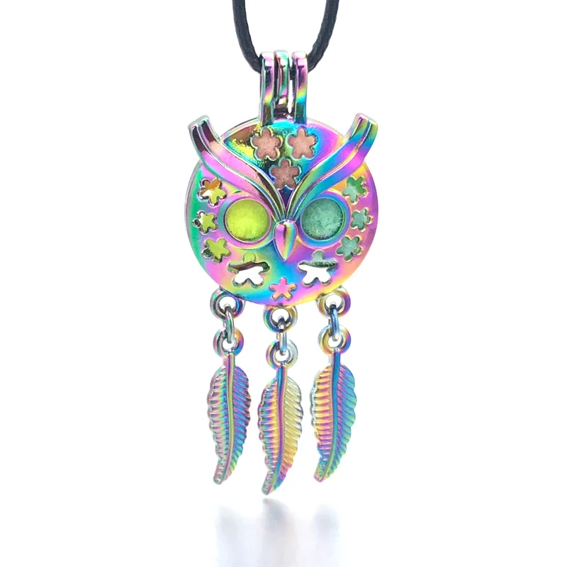 Colorful Owl 009 Angel Ball Aroma Diffuser Necklace Open Antique Vintage Pendant Perfume Essential Oil Diffuser Locket Necklace