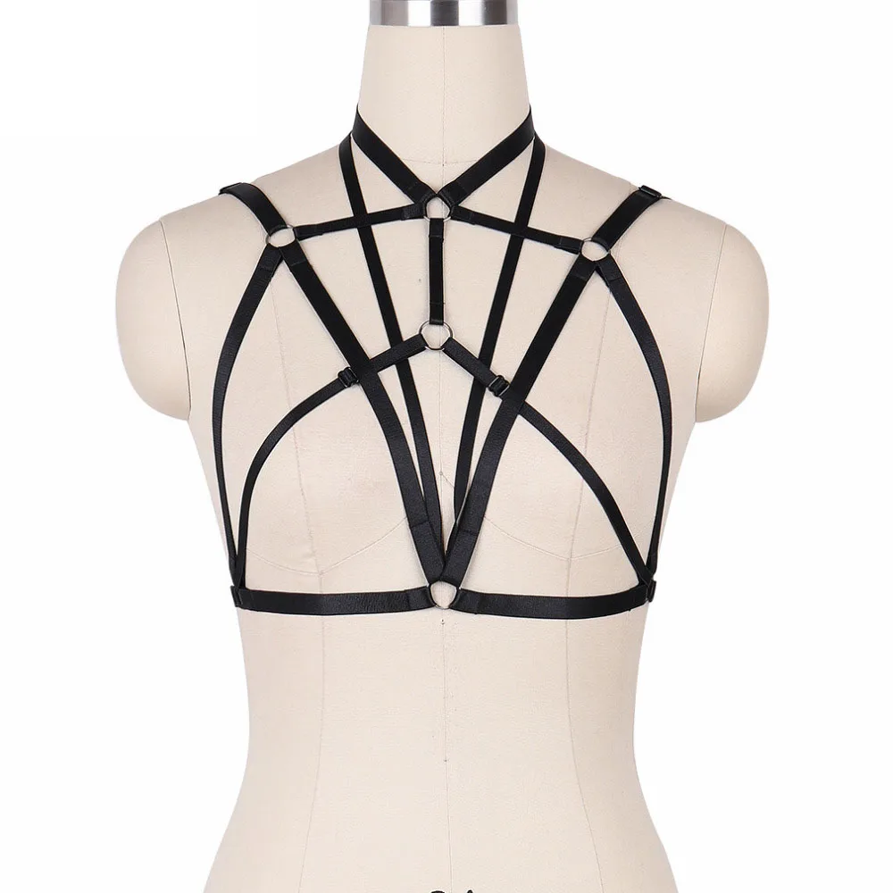 

JLX.HARNESS Sexy Elastic Bondage Cage Bra Polyester Body Harness Women Cupless Bra Fetish Wear Bondage Harness Bralette O0195