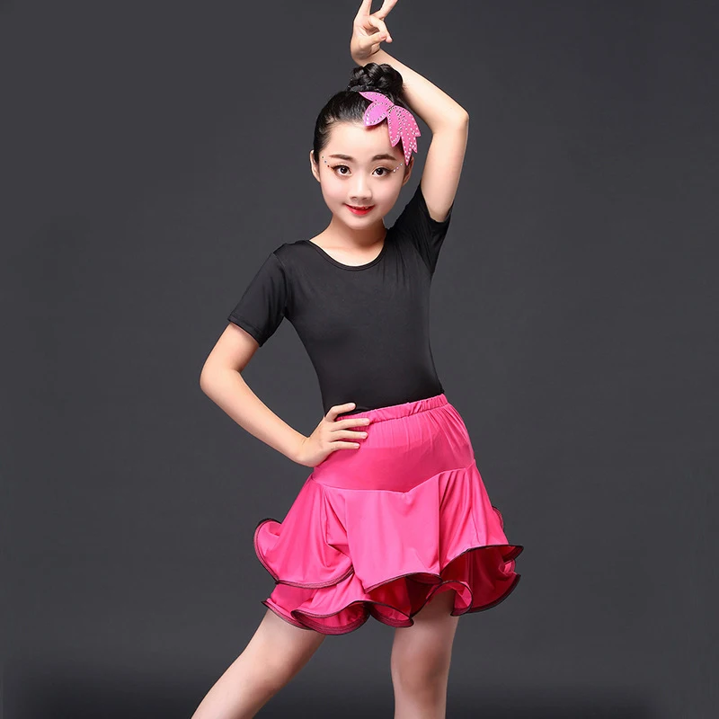 New Latin dance skirt Children's Latin Dance Costumes Girls Dance Short-sleeved Training Costumes Costumes Stage performances