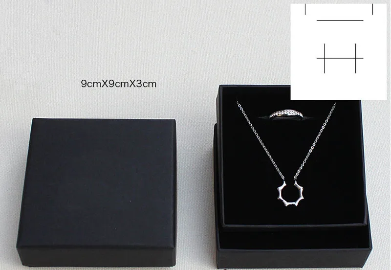 

9*9*3cm Black Necklace Box Ring Earring Gift Paper Packaging Box With Sponge 100pcs/lot Free shipping